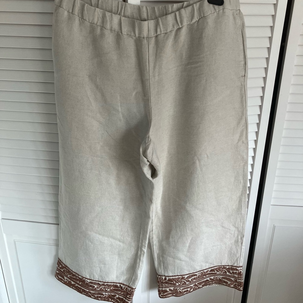 J. Jill Cream Pants with Brown Trim